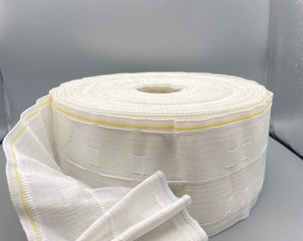 10mtr x White Deep Pinch Pleat Curtain Heading Tape - Stitching Guides - 100mm (4" inch) - 10meter