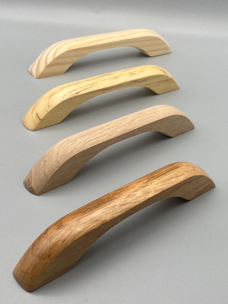 4x Natural Wood D-Shaped Handles Pine And Oak Wood Lacquered and Unlacquered Finish 100mm 4'' inch Pre Drilled image 4