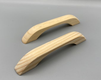 2x Natural Pine Wood D-Shaped Handles - Unlacquered -  100mm (4'' inch) - Pre Drilled