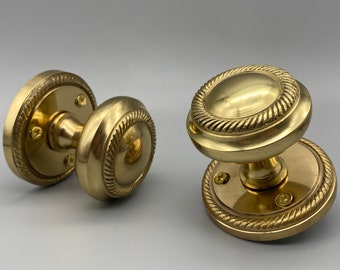 Solid Brass Georgian Mortice Knobs 65mm Set - Antique Georgian Style Knobs -  65mm (2.5" inch) - Gold Colour - Set