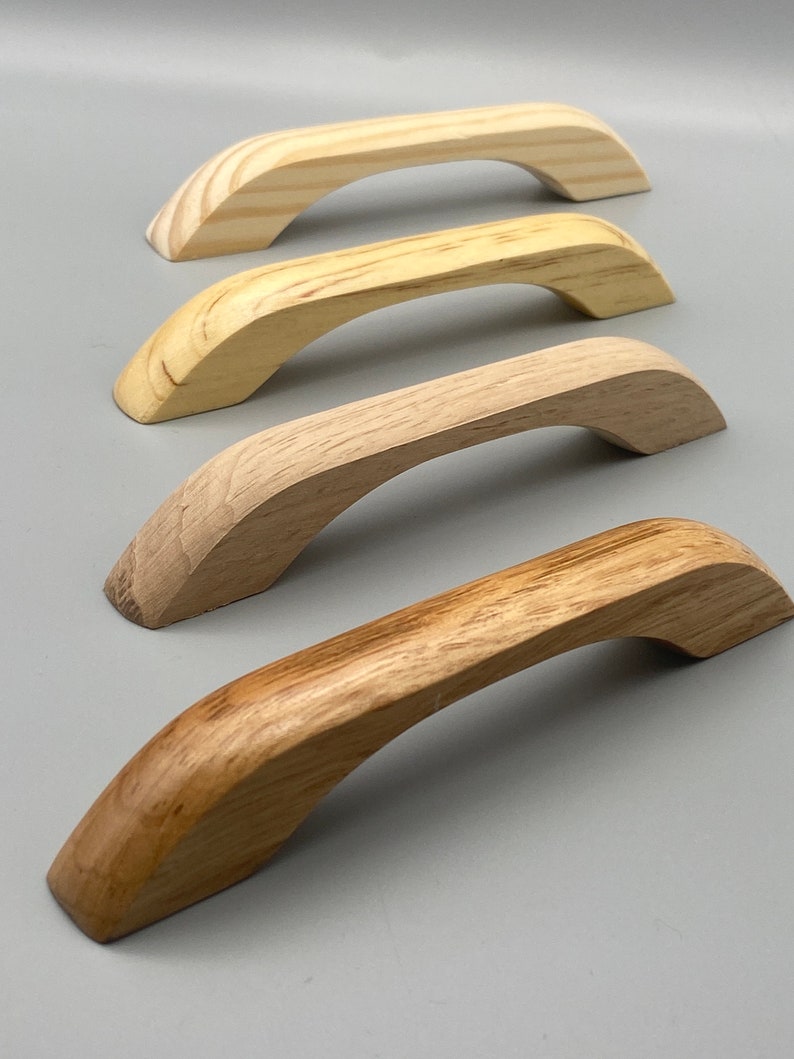 4x Natural Wood D-Shaped Handles Pine And Oak Wood Lacquered and Unlacquered Finish 100mm 4'' inch Pre Drilled image 5