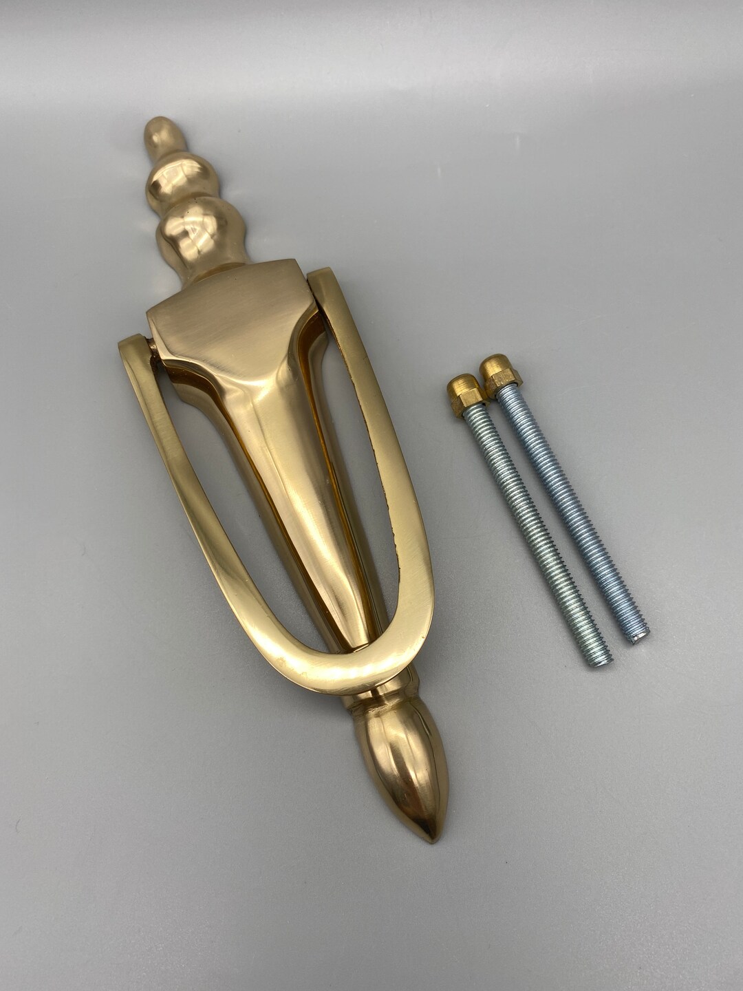 Solid Brass Door Knocker Slim Solid With Rear Fixing 200mm 8 Inch Pack