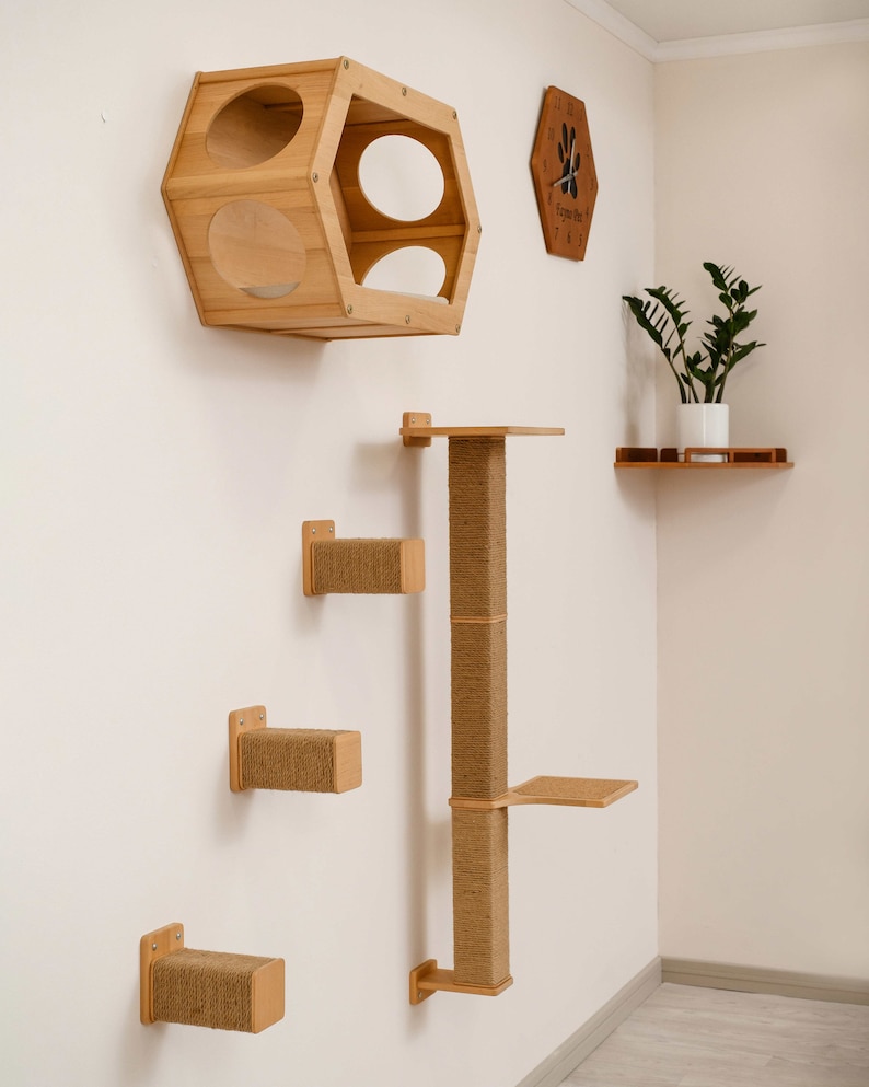 Cat Wood Step With Jute, Cat Wall Furniture, Cat Shelves for Wall, Cat