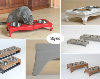 Elevated Cat Feeder With 3 Stainless Steel Bowls - Modern Wooden Pet Food  Stand - Etsy