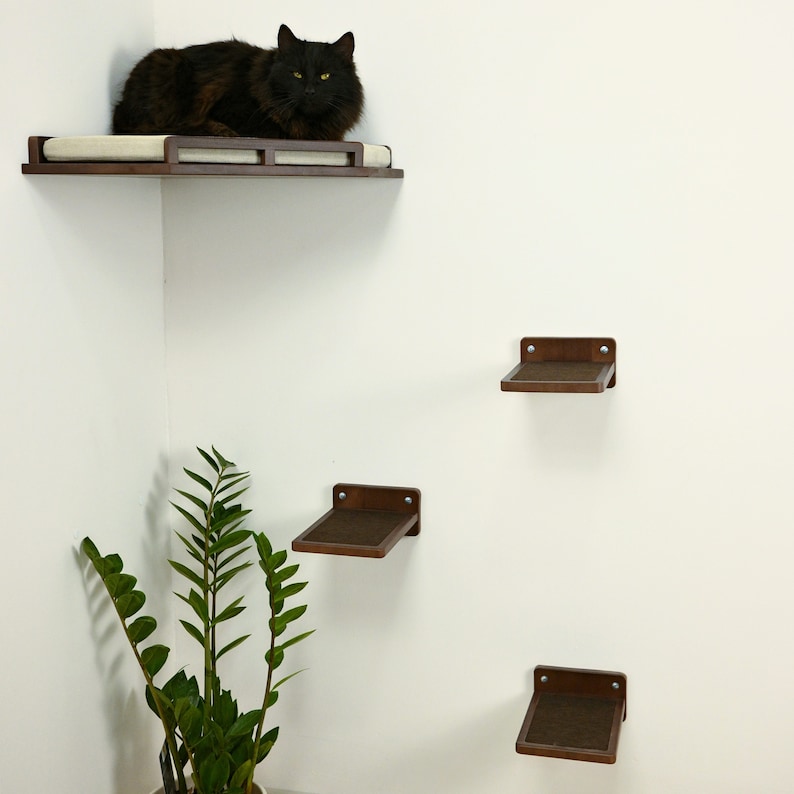 Corner cat shelf with 3 steps - color dark