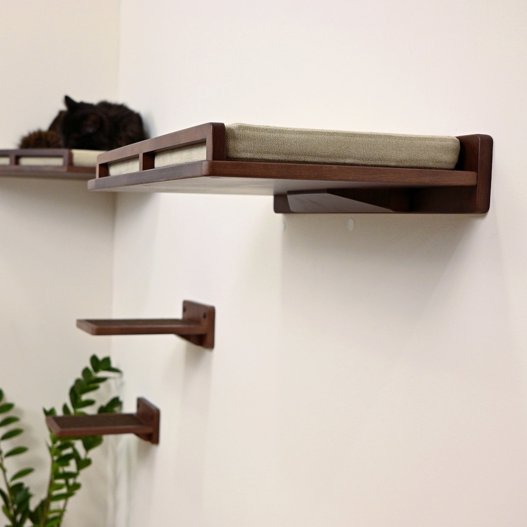 Cat Bed and Steps, Cat Shelves for wall, Сat platform, Cat Wall Shelf, Cat Wall Furniture, Cat Wall Bed, Cat Wall Steps, Cat Climbing Wall - Brown