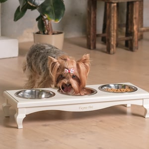 Elevated Dog Feeder with 3 Stainless Steel Bowls: Wooden Pet Food Stand