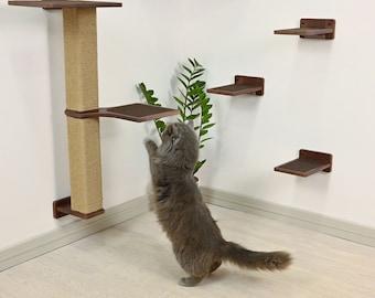 Wall Mounted Cat Tree, Jute Scratching Post, Modern Cat Wall Furniture