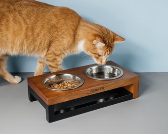 Elevated Two Bowls Feeder for Small Dogs and Cats, Cat Feeder with 2 bowls, Cat Food Stand, Raised Cat Bowls with Stand, Elevated Cat Feeder