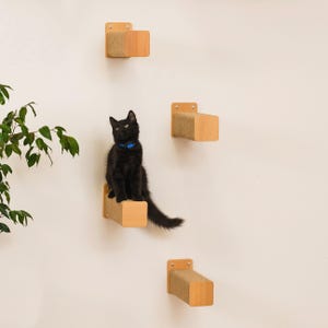 Natural Wood Cat Step with Jute: Wall Mounted Cat Furniture 画像 2