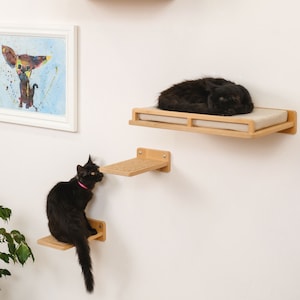 Katzenwandbett und Stufen, Katzenplatform, Katzenwandregal, Katzenwandmöbel, Katzenregal mit Kissen, Katzenwandstufen, Katzenmoderne Katzenregale
