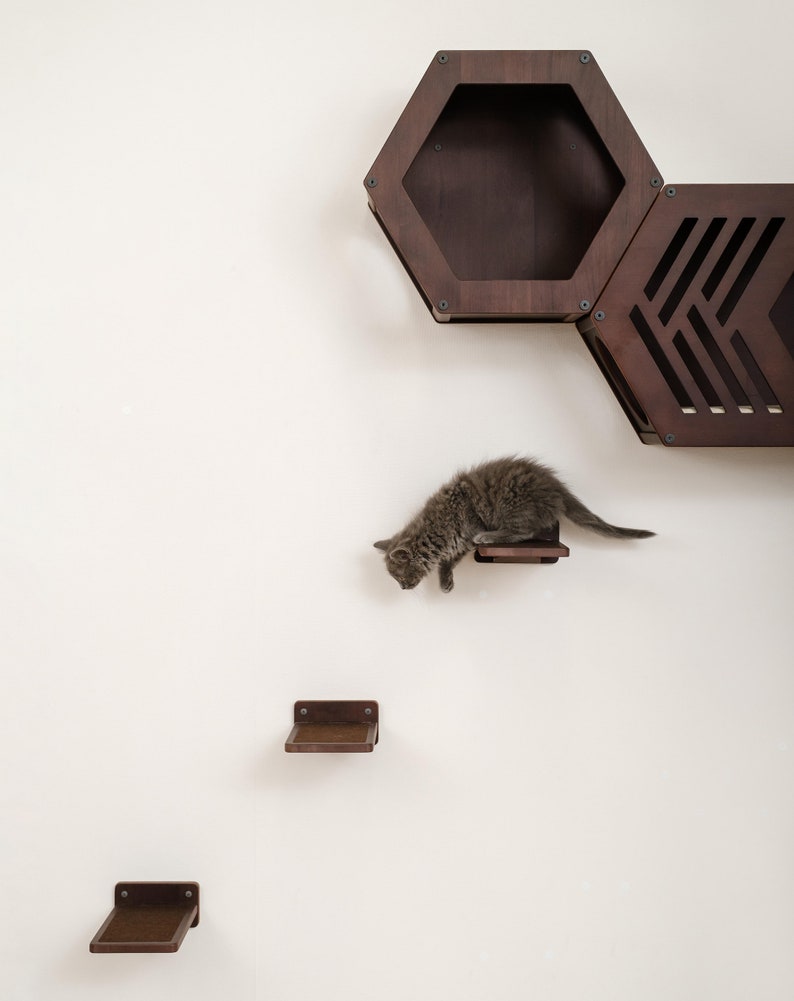 Natural Wood Cat Step with Jute: Wall Mounted Cat Furniture 画像 3