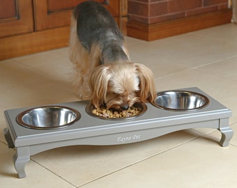 Elevated Triple Dog Bowl Feeder: Raised Feeding Station with Stainless Steel Bowls
