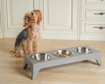 Elevated 3-Bowl Dog Feeder: Modern Raised Pet Bowl Stand (M Size)