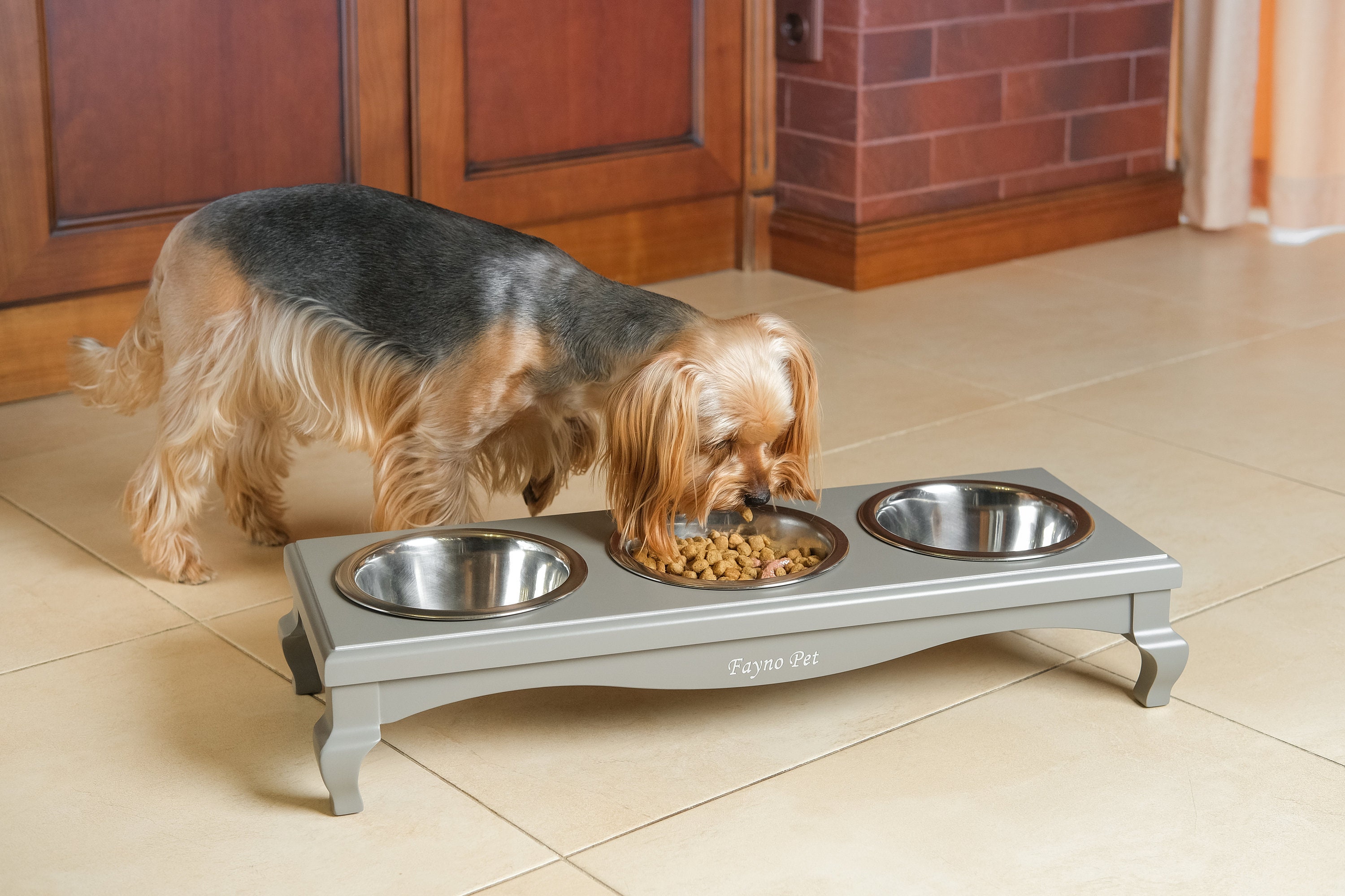 Elevated Triple Dog Bowl Feeder: Raised Feeding Station With Stainless  Steel Bowls - Etsy