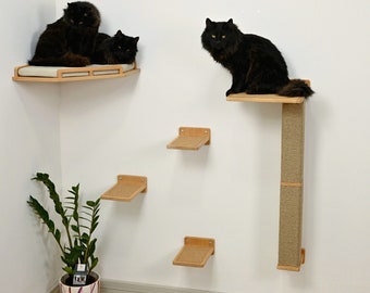 Wall Mounted Cat Furniture Set: Corner Bed, Steps & Scratching Post
