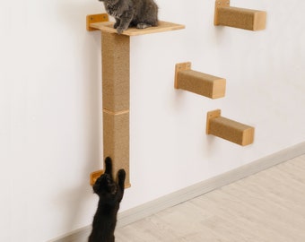 Handmade Cat Wall Furniture Set: Scratching Post, Shelf & Steps