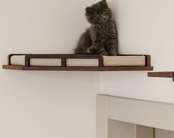 Hoek kattenmand met kussen, kattenhoekplank + opstapjes, Corne kattenplank, kattenmuurmeubel, grote kattenmand Modern kattenmeubilair Kattenmuur