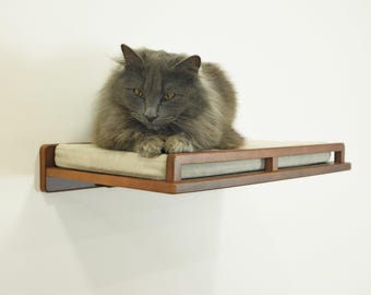Handmade Wooden Cat Wall Bed with Steps, Modern Cat Furniture