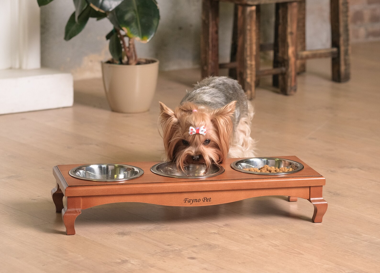 Raised Wooden Feeder for Dog With 3 Bowls 3 Bowl Pet Feeder Etsy