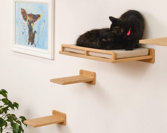 Kattenmand en treden, kattenplank, plat platform, kattenmuurplank, kattenmuurmeubilair, kattenplanken voor aan de muur, cadeau voor kattenliefhebber, kattenmuurplanken