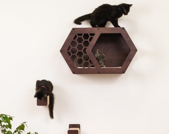 Cat Wall Hexagon Shelf and Step, Cat Wall Bed for Large Cat, Cat Wall Furniture, Cat Play Furniture, Cat Wall Steps, Cat Shelves for Wall