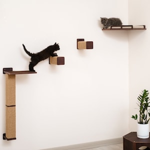 Cat Wall Steps of Solid Wood, Corner Cat Shelf, Modern Cat Furniture, Cat Scratcher Post for Wall,  Cat Climbing Wall Steps, Cat Shelves