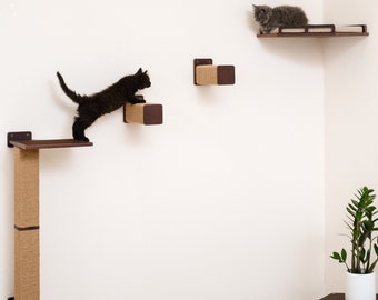 Solid Wood Cat Wall Steps: Modern Climbing Shelf & Scratcher