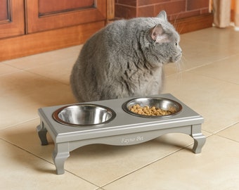 Raised Wooden Cat Feeder with 2 Stainless Steel Bowls