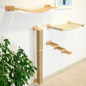 Katzenhängematte aus Massivholz, Katzenkratzbaum, Modernes Katzenmöbel, Kratzbaum, Katzenregal für die Wand, Katzenlaufsteg, Wandkatzenstufen