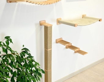 Cat Hammock from Solid Wood, Cat scratching post, Modern cat furniture, Cat tree, Cat shelves for wall, Cat Walkway, Wall-mounted Cat Steps