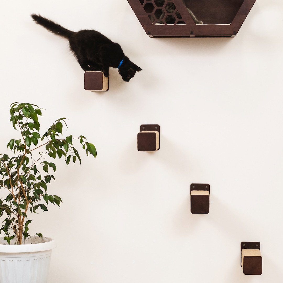 Handcrafted Wood Cat Steps With Jute - Modern Wall Furniture - Etsy
