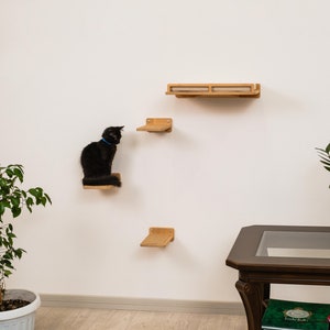 Natural Wood Cat Step with Jute: Wall Mounted Cat Furniture 画像 8