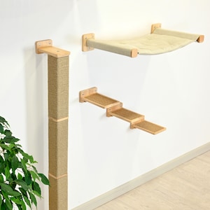 Katzenhängematte + Trittstufen für große Katzen, Katzenwandkratzer, Katzenwandregal, Katzenkletterregal, Wand-Katzenhängematte, Katzenwand-Sitzstange