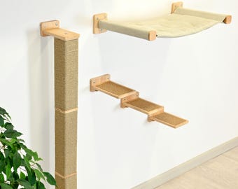 Cat Hammock + Steps for Large Cats, Cat Wall Scratcher, Cat Wall Shelves, Cat Climbing Shelves, Wall Mounted Cat Hammock, Cat Wall Perch