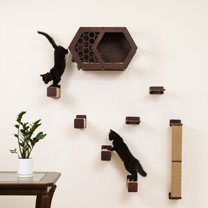 Natural Wood Cat Step with Jute: Wall Mounted Cat Furniture 画像 6