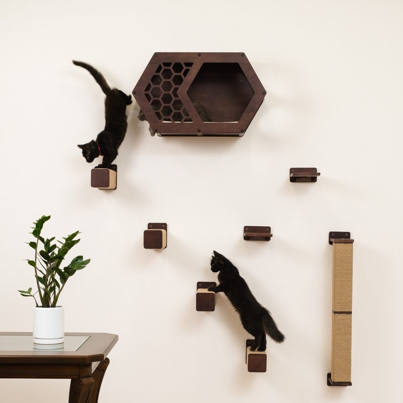 Natural Wood Cat Step with Jute: Wall Mounted Cat Furniture 画像 6