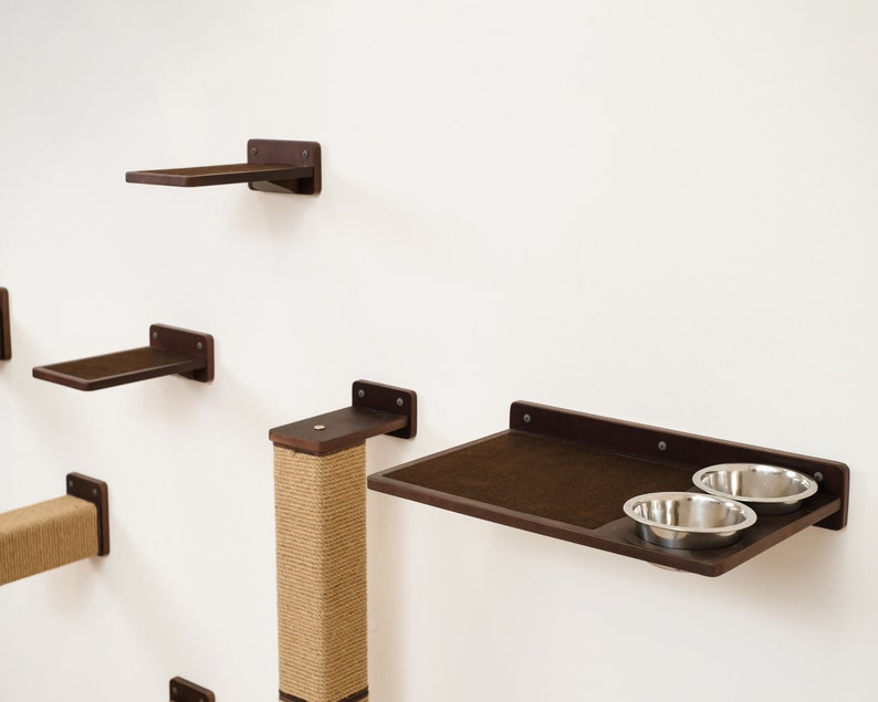 Cat Shelf With Bowls, Cat Feeding Shelf, Wall Mounted Cat Feeder, Cat Wall Shelves, Cat Wall