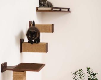 Natural Wood Cat Steps, Cat Step with Jute, Cat Wall Furniture, Cat Shelves, Cat Shelves for Wall Cat Climbing wall step  Gift for Cat Lover