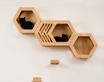 Set Cat House, Hexagon Cat Shelf, Modern Cat Wall Furniture, Cat Shelf for Wall, Large Cat Bed, Cat Tower, Cat Shelves, Cat Play Furniture