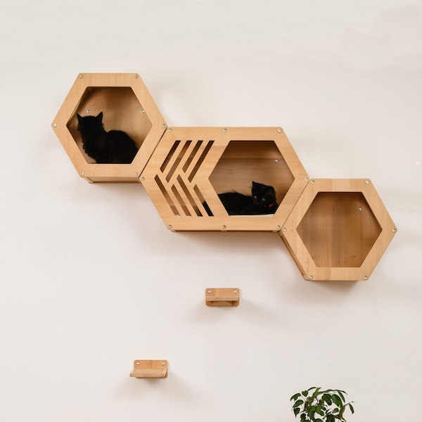 Set Cat House, Hexagon Cat Shelf, Modern Cat Wall Furniture, Cat Shelf for Wall, Large Cat Bed, Cat Tower, Cat Shelves, Cat Play Furniture