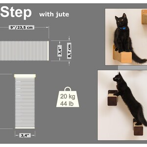 Natural Wood Cat Step with Jute: Wall Mounted Cat Furniture 画像 12