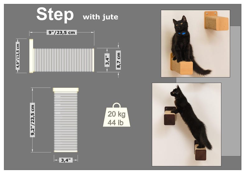 Natural Wood Cat Step with Jute: Wall Mounted Cat Furniture 画像 12
