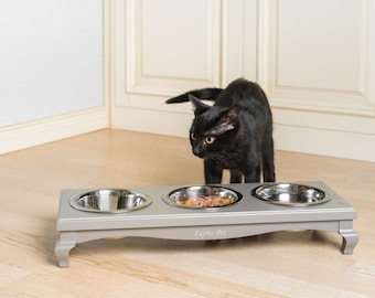 Elevated Cat Bowl Stand with 3 Stainless Steel Bowls
