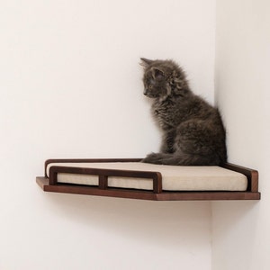 Corner Cat Shelf with Cushion, Solid Wood Corner Cat Shelves, Cat Steps with Jute, Cat Wall Furniture,  Large Cat Bed, Cat Shelves for Wall
