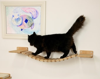 Handcrafted Cat Wall Bridge & Shelf: Modern Climbing Furniture
