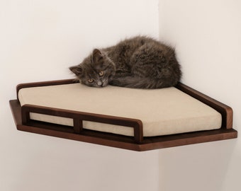 Corner cat shelf with pillow Cat corner wall bed Corne cat shelf for wall Cat wall furniture Large cat bed Modern cat furniture Cat wall bed