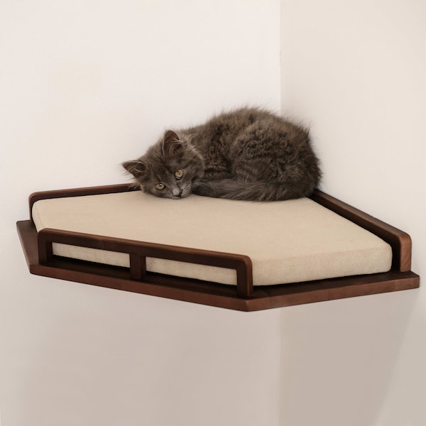 Corner cat shelf with pillow, Cat corner wall bed, Corne cat shelf for wall. Cat wall furniture, Large cat bed Corner cat perch Cat wall bed