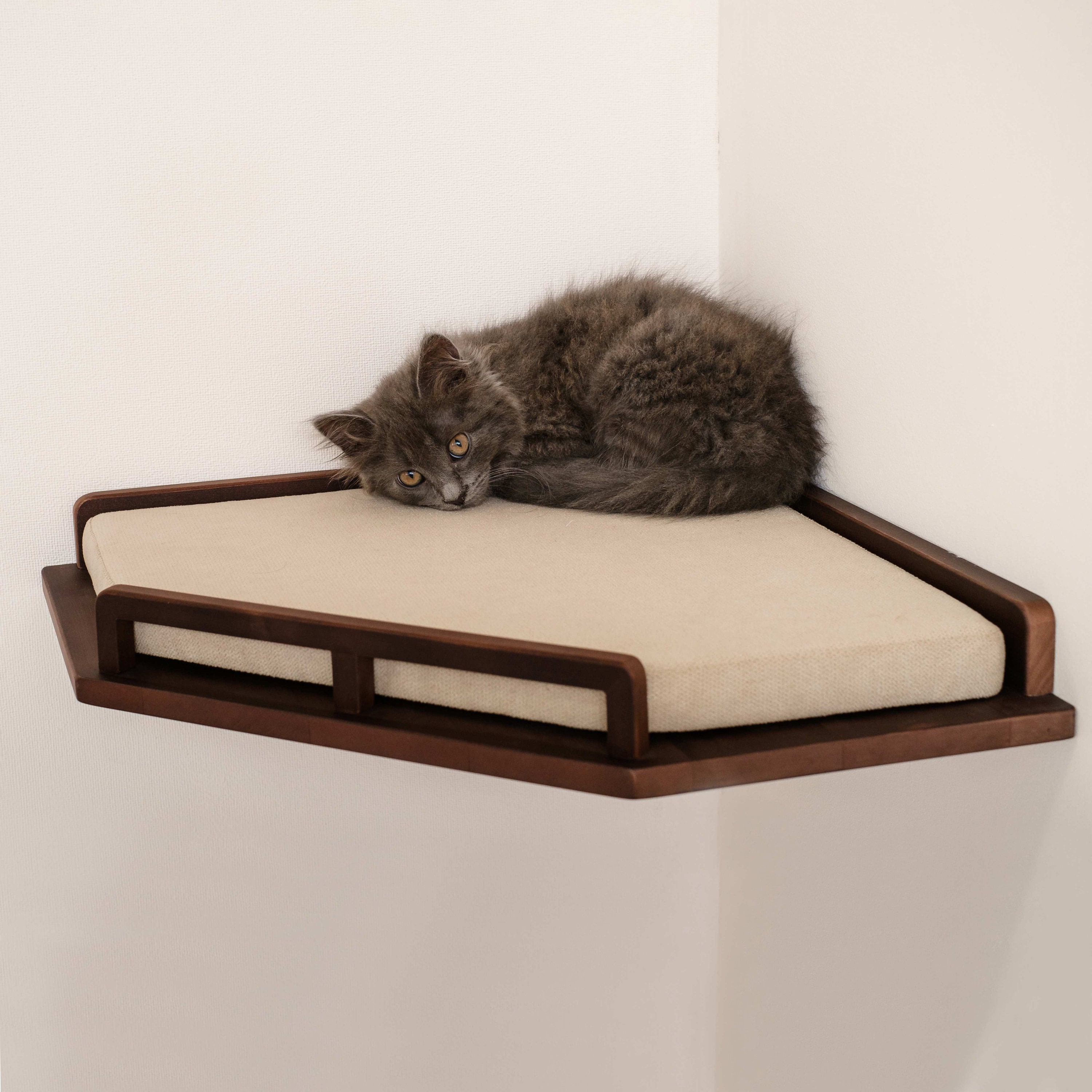 Corner Cat Shelf With Pillow, Cat Corner Wall Bed, Corne For Wall. Furniture, Large Bed Perch