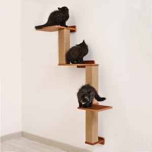 Modern Cat Playground, Wall Mounted Tree and Scratcher Combo, Cat Wall Scratching Post, Modern Cat Wall Furniture, Cat Shelves, Cat Wall